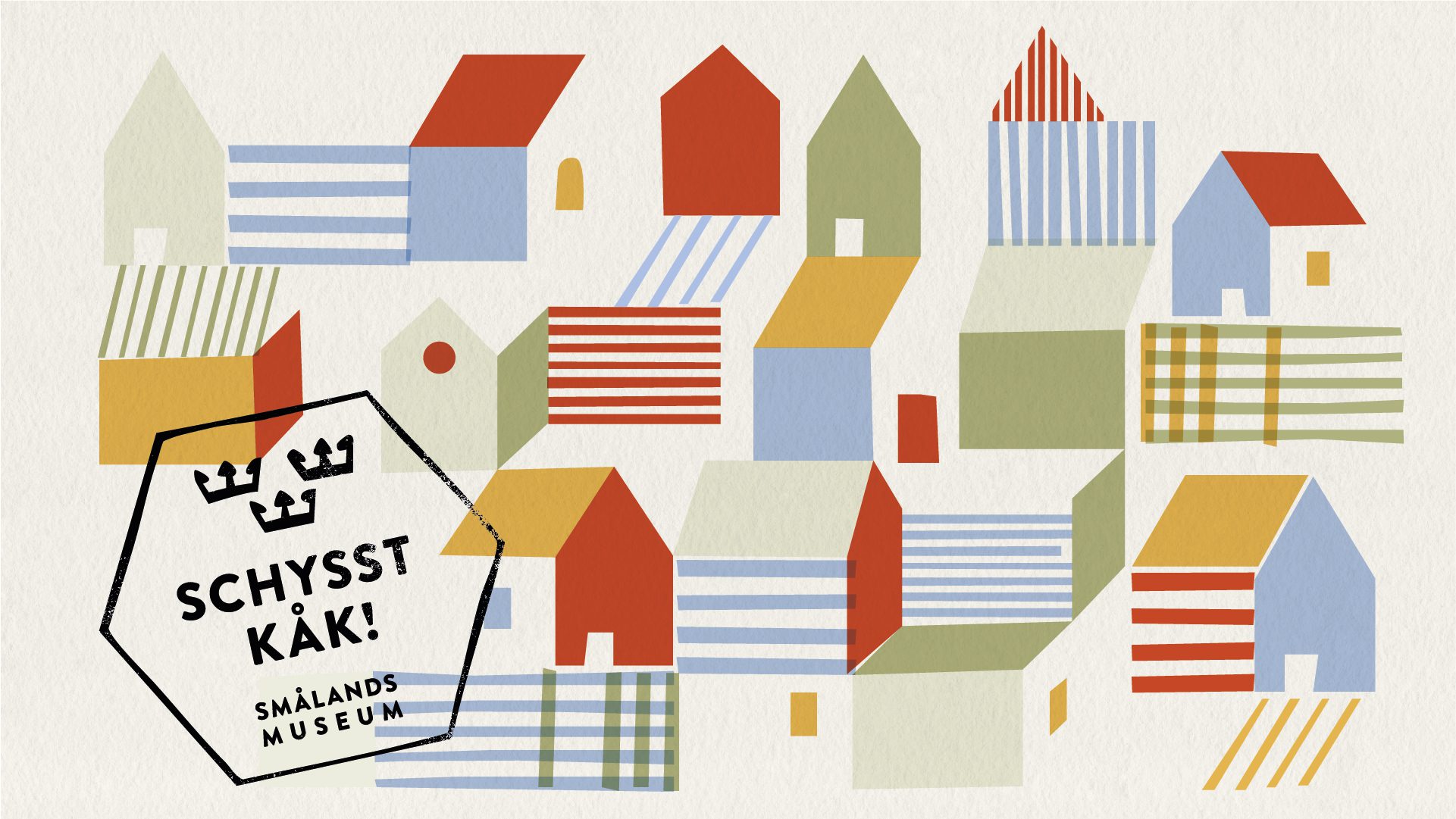 schysst kåk-stämpel bland tecknade hus i olika färger