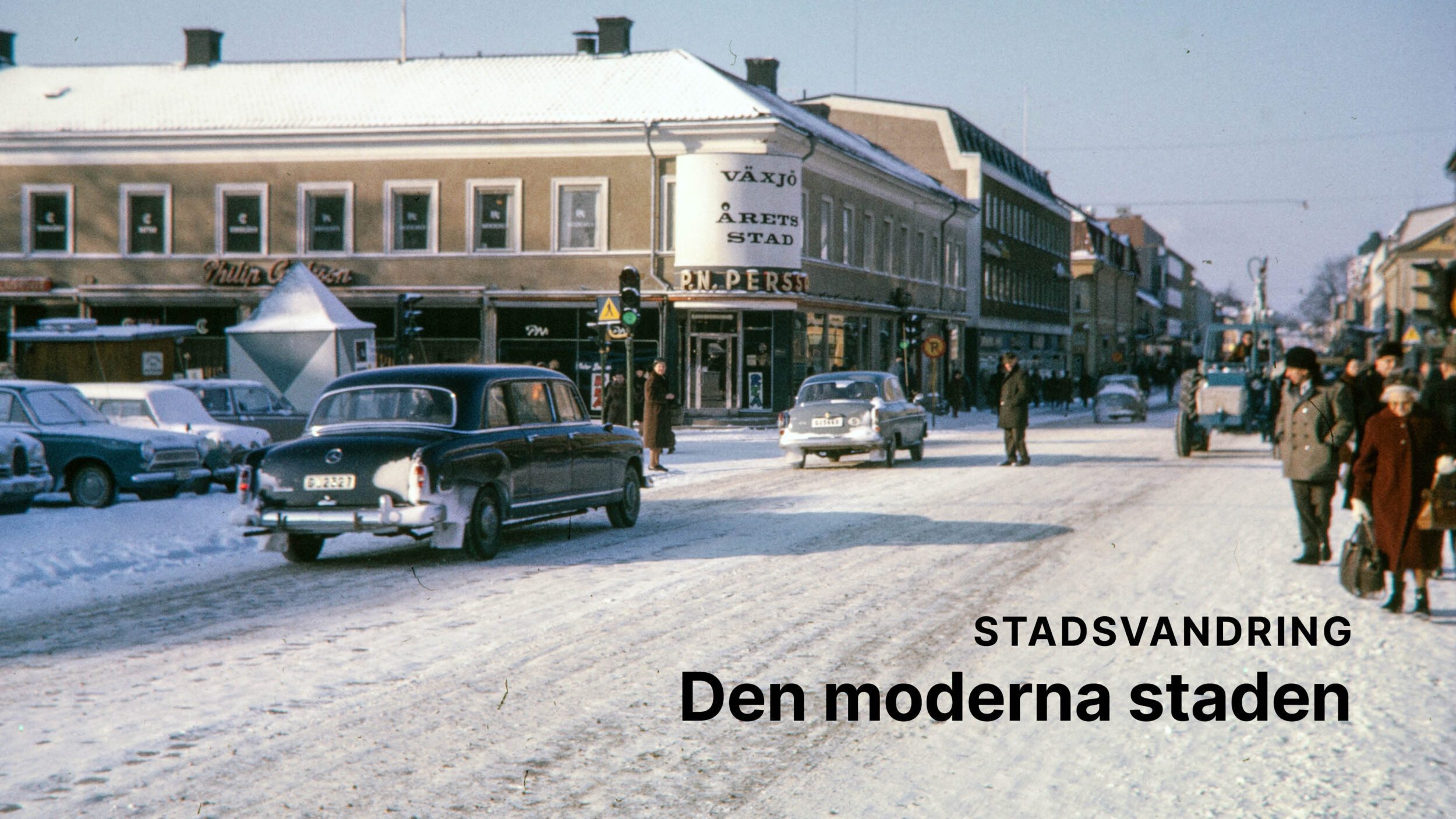 Ett vintrigt Stortorg i Växjö på 1960-talet
