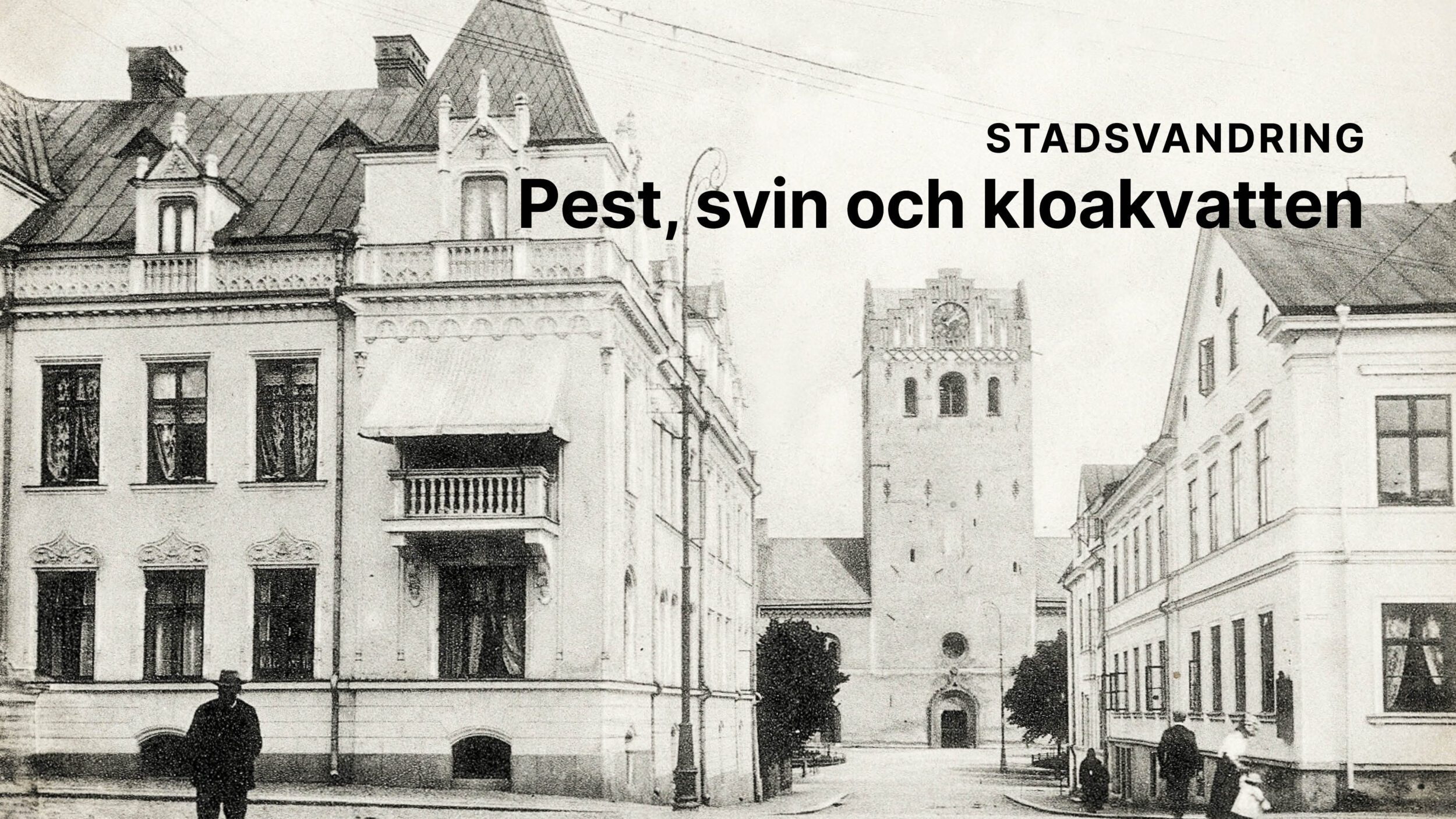 Svartvit bild på Domkyrkan i Växjö från ca 1920.