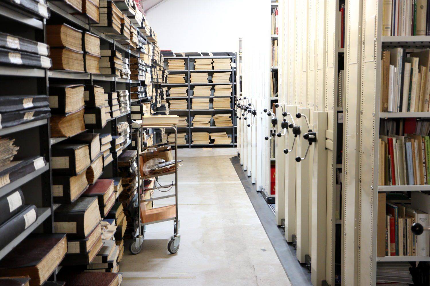 Hyllorna som finns i arkivet.