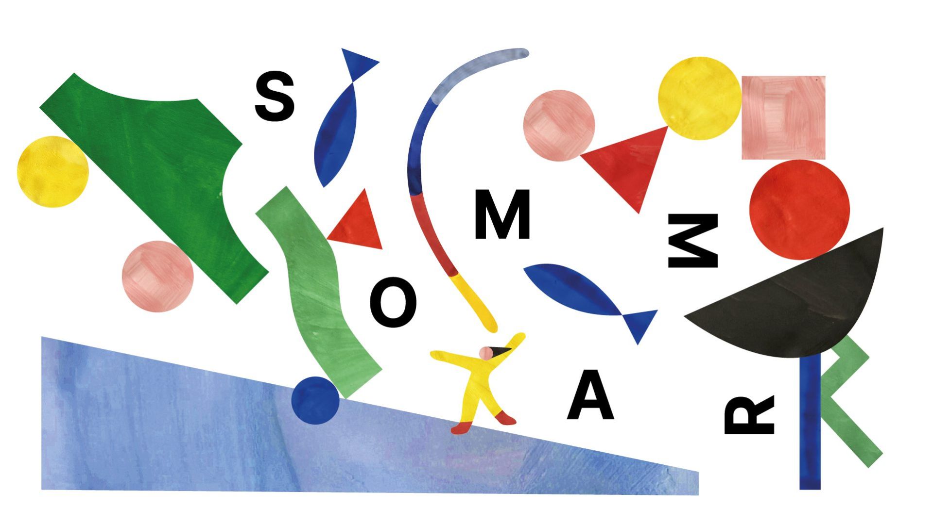 Färglatt kollage med bokstäver och illustrationer